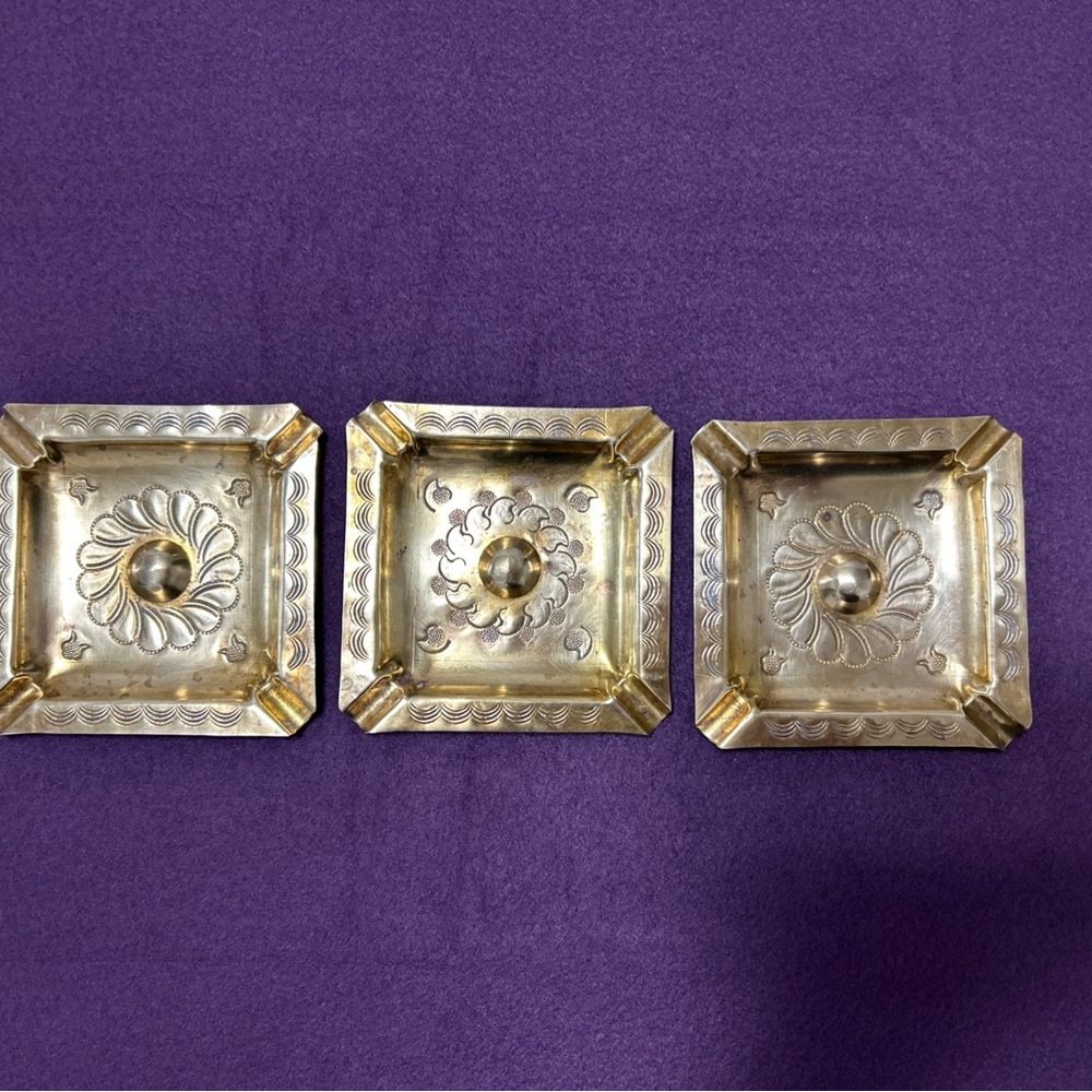 3 vintage Engraved brass ashtray, Multi-use, Accessories Small Tray Handmade